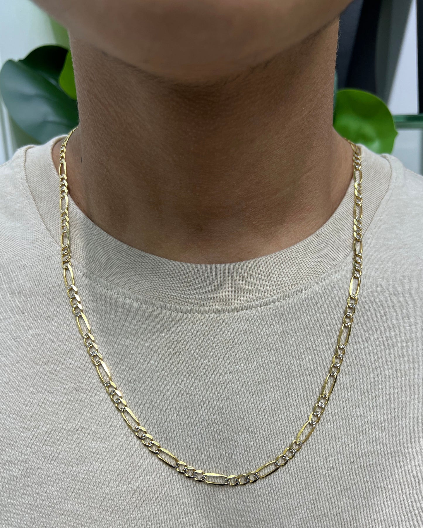 1184- NEW 14K Solid Two Tone Figaro Chain (4.65mm) W.G