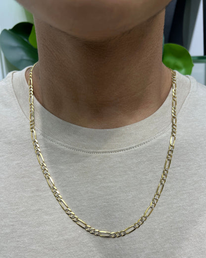 1184- NEW 14K Solid Two Tone Figaro Chain (4.65mm) W.G