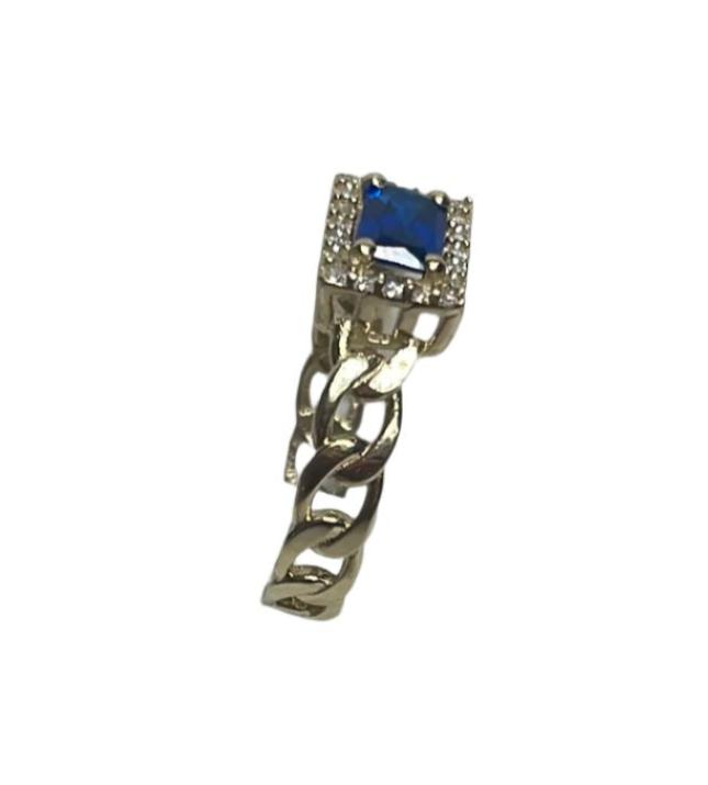 0086- 14K Yellow Gold Blue Square Stone Ring