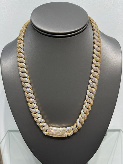 1179-NEW 14K Hollow Cuban Chain Full Cz by Monaci 20" (12mm) W.G