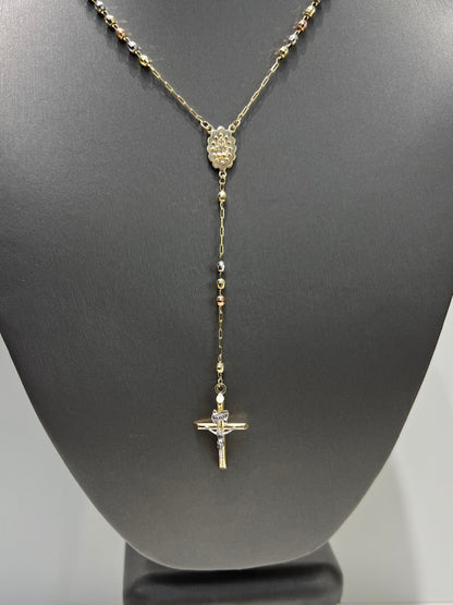 1161-NEW 14K Tri Color Gold Rosary Chain 22” (2.8mm)W.G