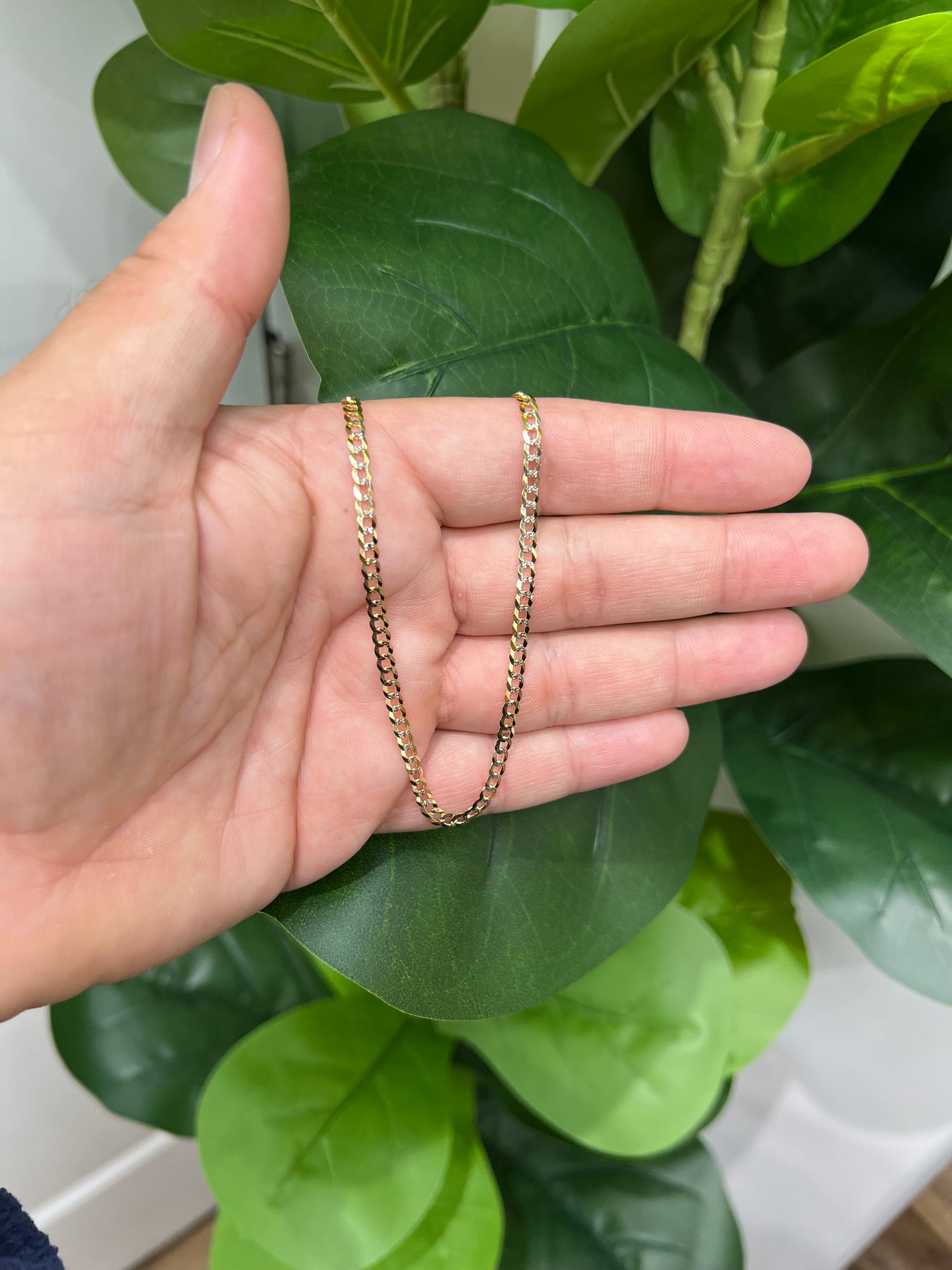 1323- NEW 10K Solid Cuban Curb Chain Two Tone 18” (3.6mm) W.G