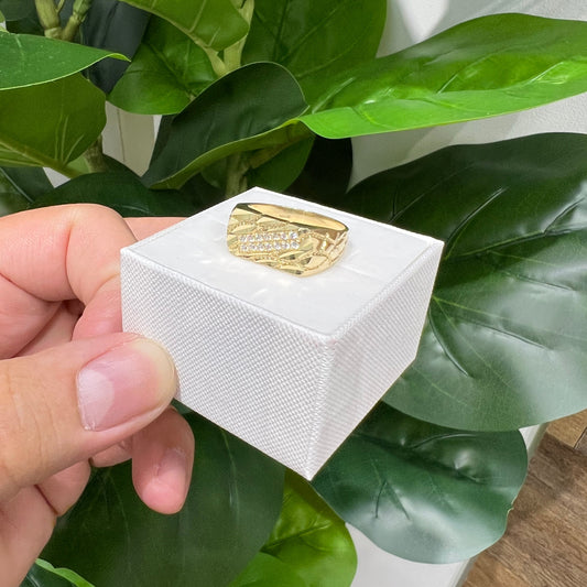 1194- NEW 14K Nugget Ring With Cz Men's Ring W.G