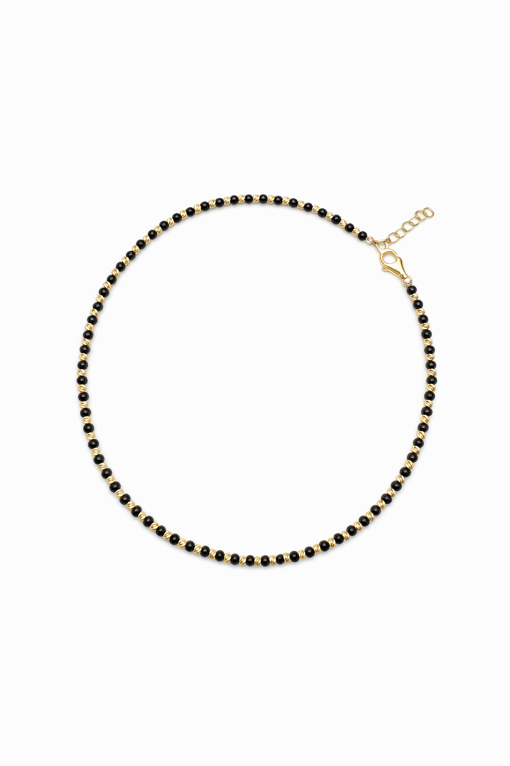 991- 14K Gold Black Beads Anklet Bracelet 10” (3mm) W.G
