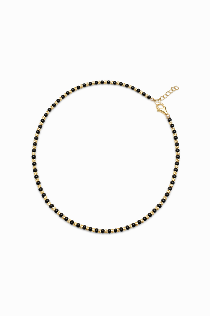 991- 14K Gold Black Beads Anklet Bracelet 10” (3mm) W.G