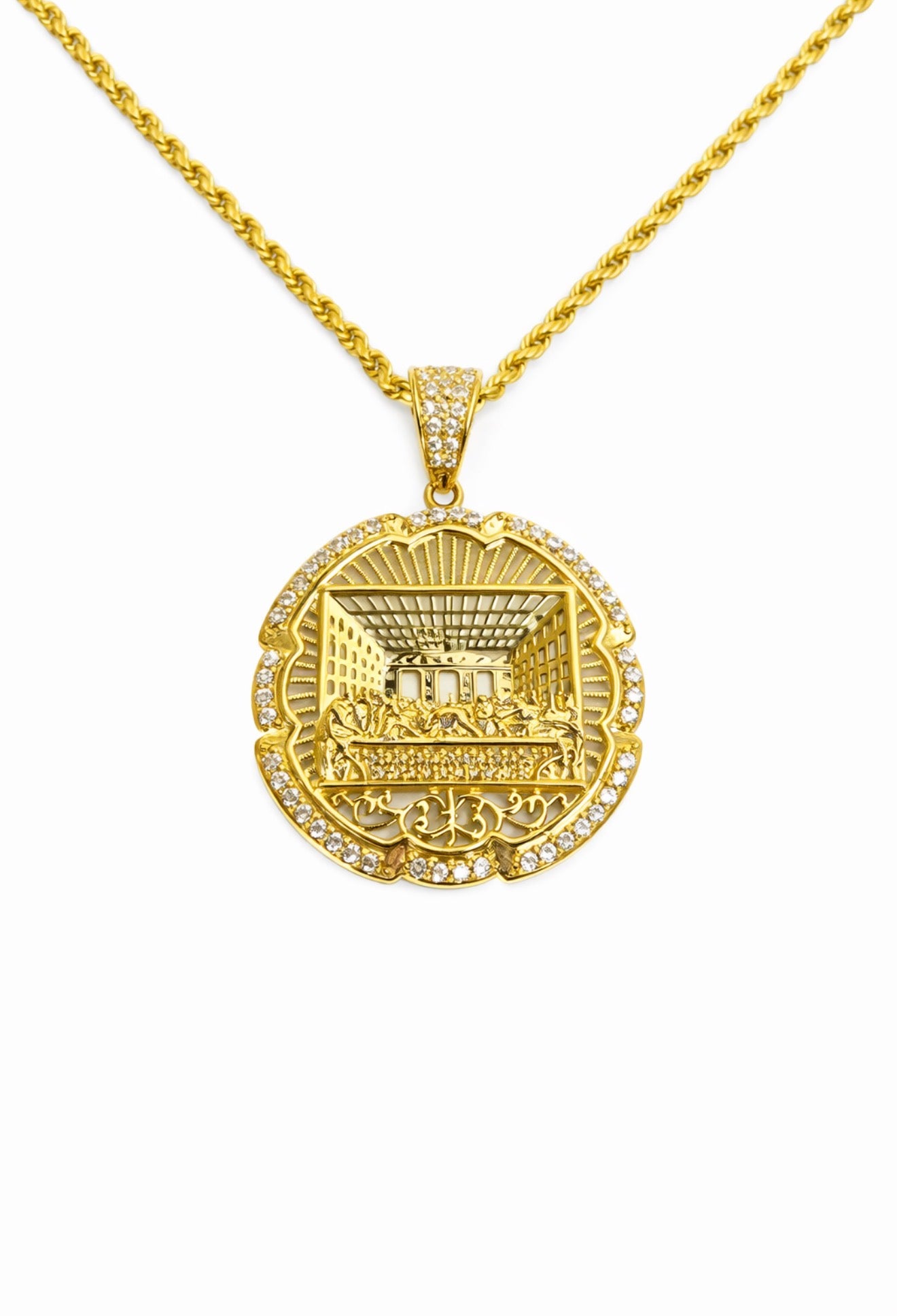 1508- NEW 14K The Last Supper Gold Pendant (1.33”) W.G