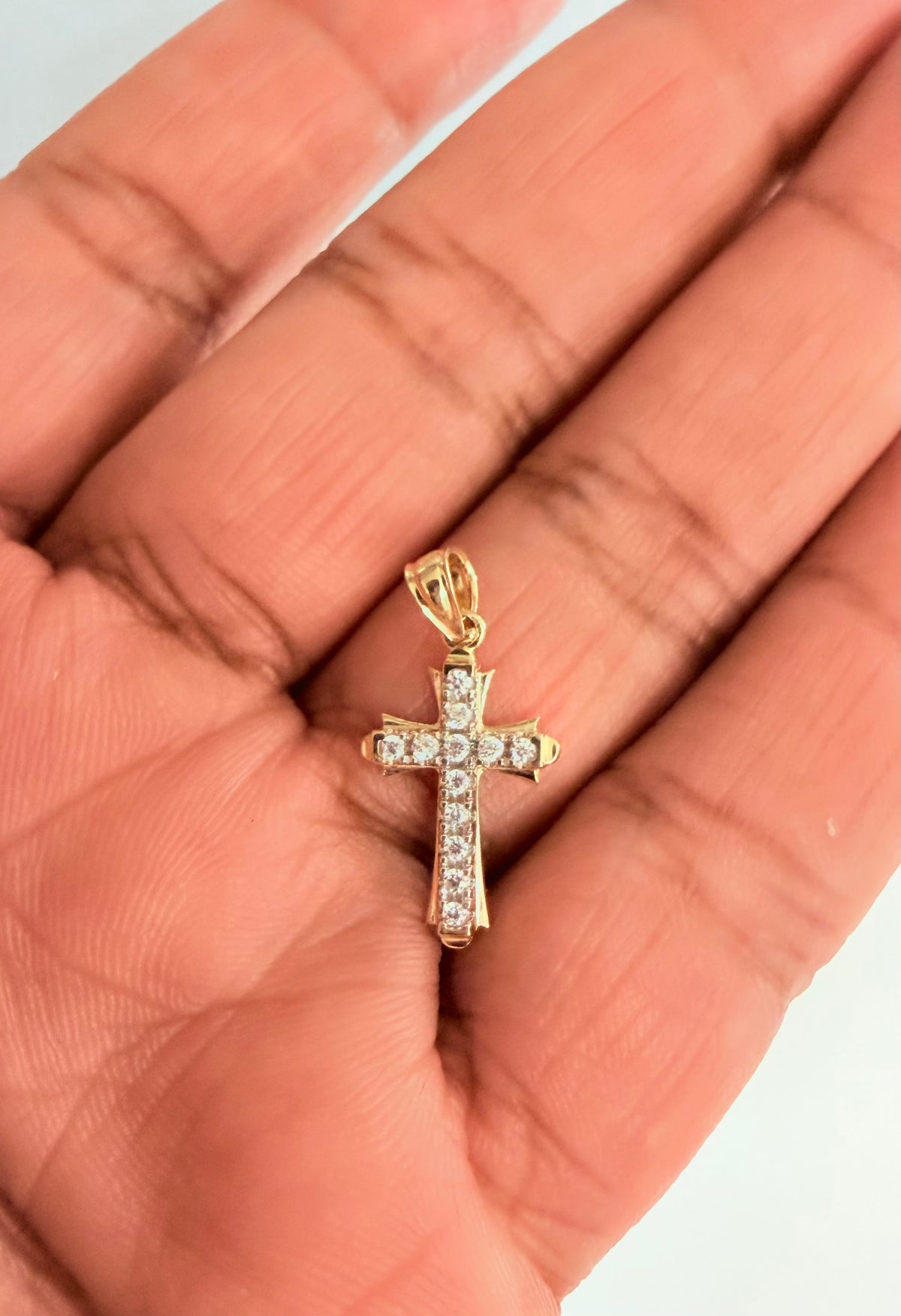 1792- NEW 14K Small Full Cz Cross Pendant W.G