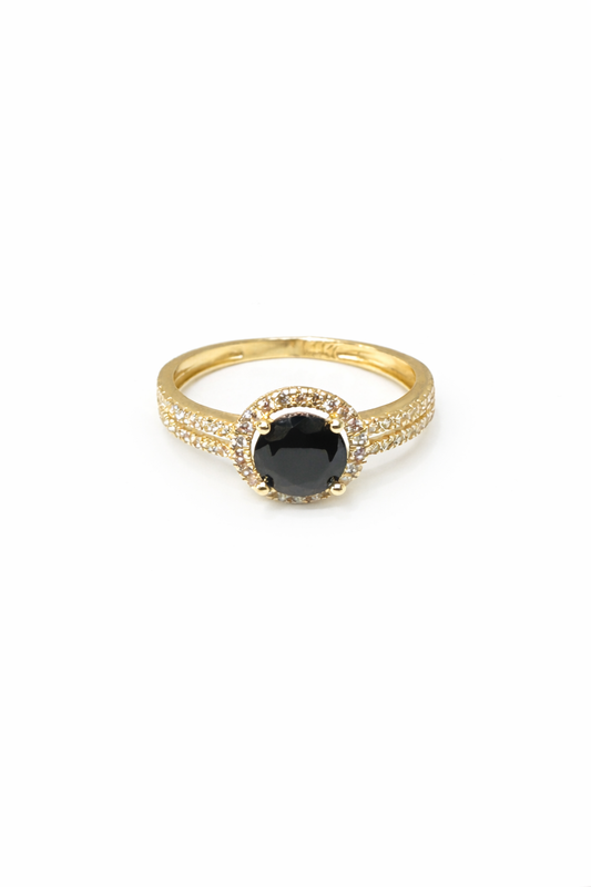 1599- NEW 14K Round Black Cz Stone Gold Ring W.G
