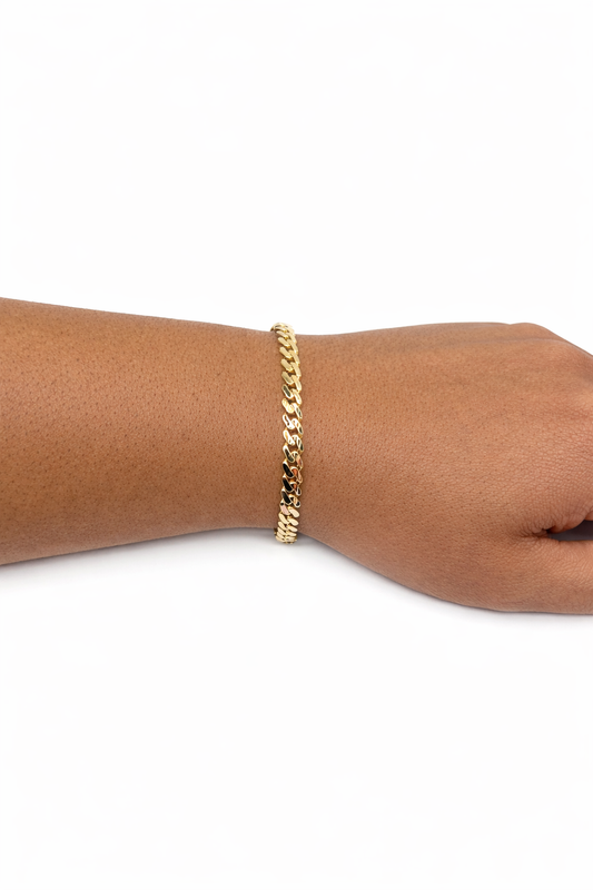 1028- NEW 14k Hollow Cuban Monaci Bracelet 7" (6mm) W.G