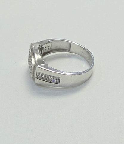 S422- 925 Sterling Silver Men's Micro Pave Rectangle Shape CZ Ring Sz 11