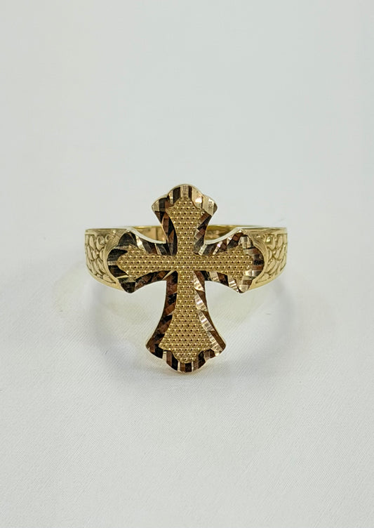 1520- NEW 10K Cross Nugget Fashion Ring W.G