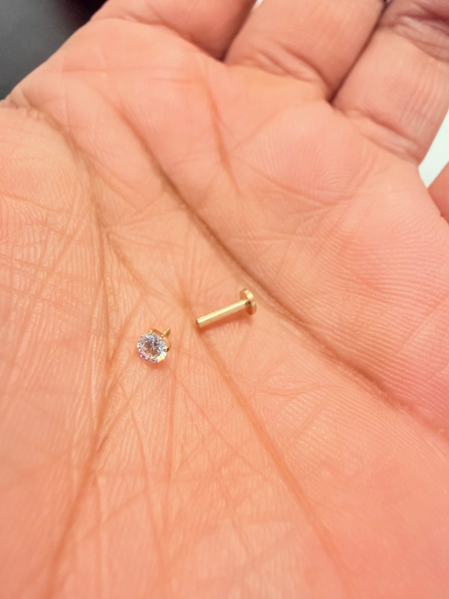 P1- NEW 14K Solid Gold Internal Threaded Flat Base Stud With Prong CZ W.G