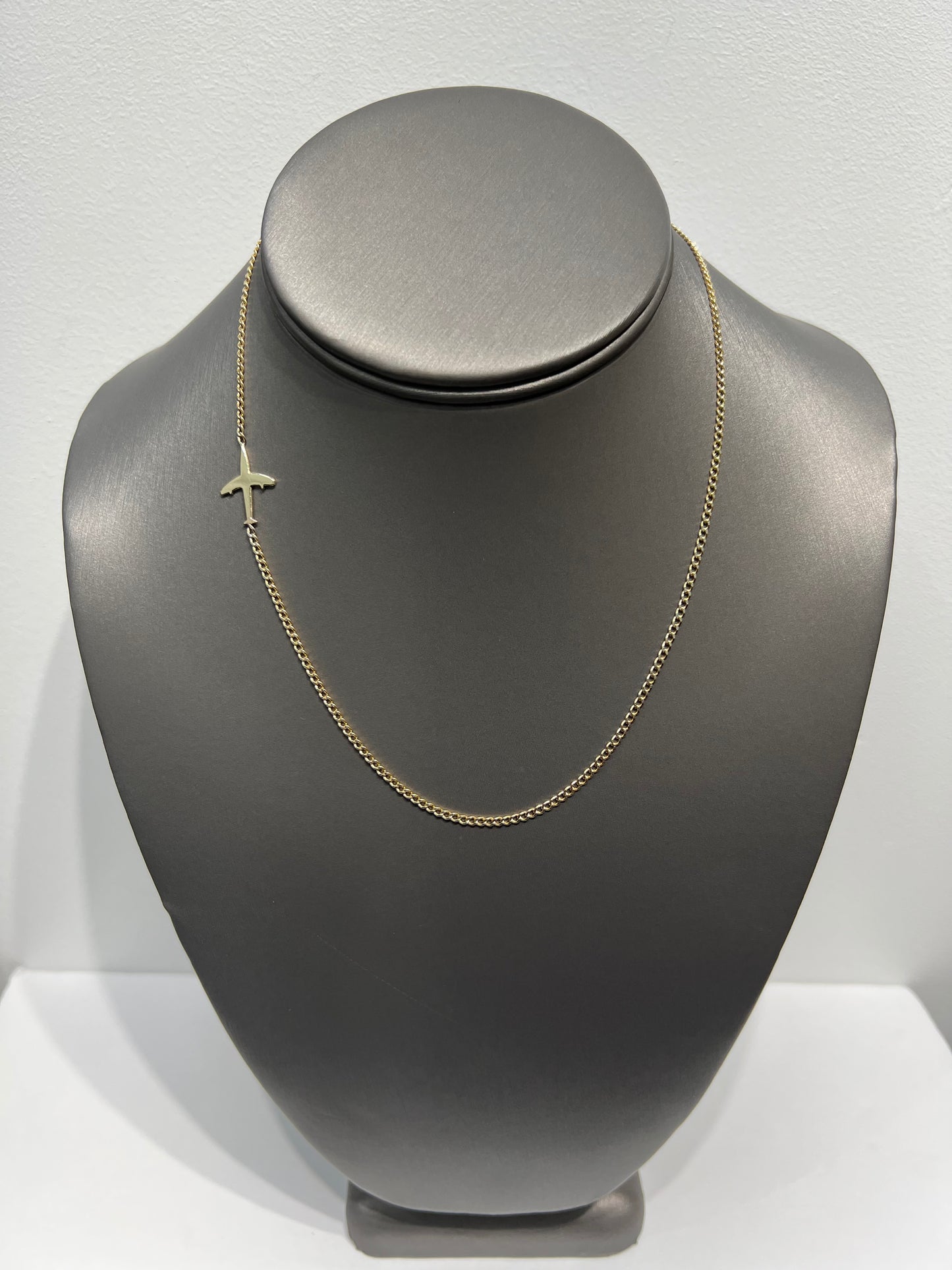 1339- NEW 10K Gold Airplane Necklace 16” (2mm) W.G