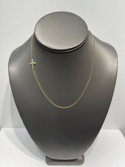 1339- NEW 10K Gold Airplane Necklace 16” (2mm) W.G
