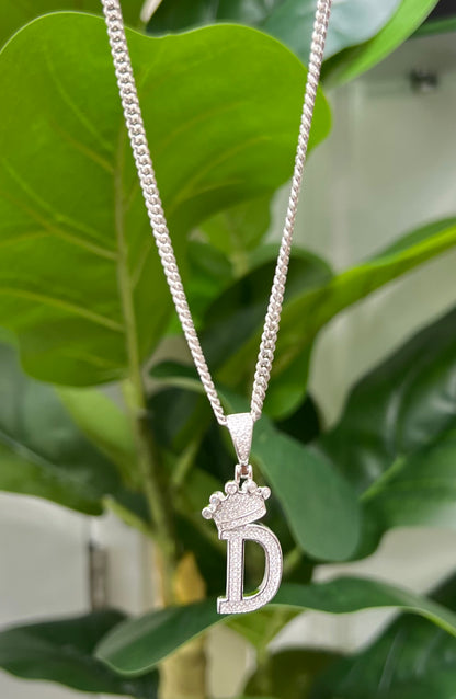 S812- NEW .925 Sterling Silver Letter D Crown Pendant W.G