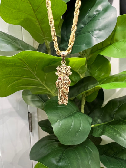 C49-NEW 10K Hollow Milano Chain 18” (3mm) & 10K St. Jude Pendant SET W.G