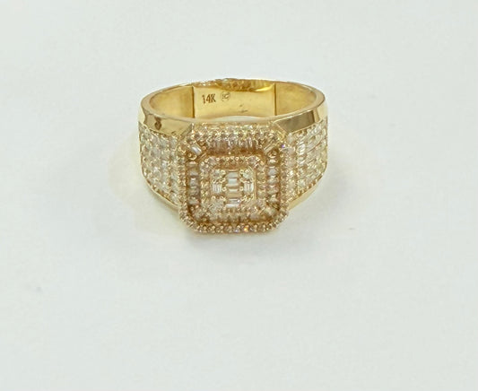 1351- NEW 14K Baguette Cut Square Ice Out Men's Ring W.G