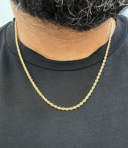 1754- NEW 14K Hollow Gold Rope Chain 24” (3mm) W.G