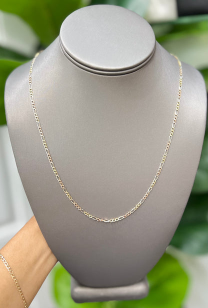 00109- NEW 14k Hollow Figaro Tri-tone Chain (2.52mm) W.G