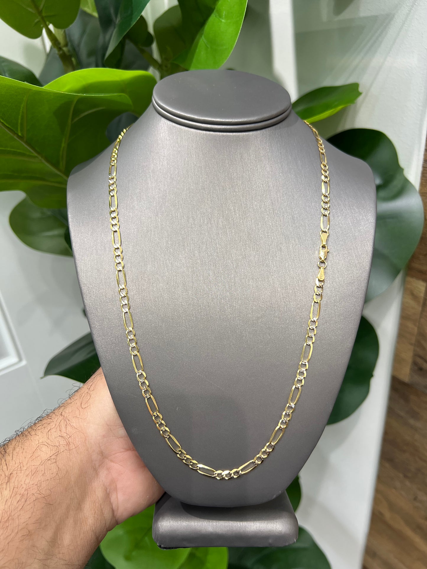 1184- NEW 14K Solid Two Tone Figaro Chain (4.65mm) W.G