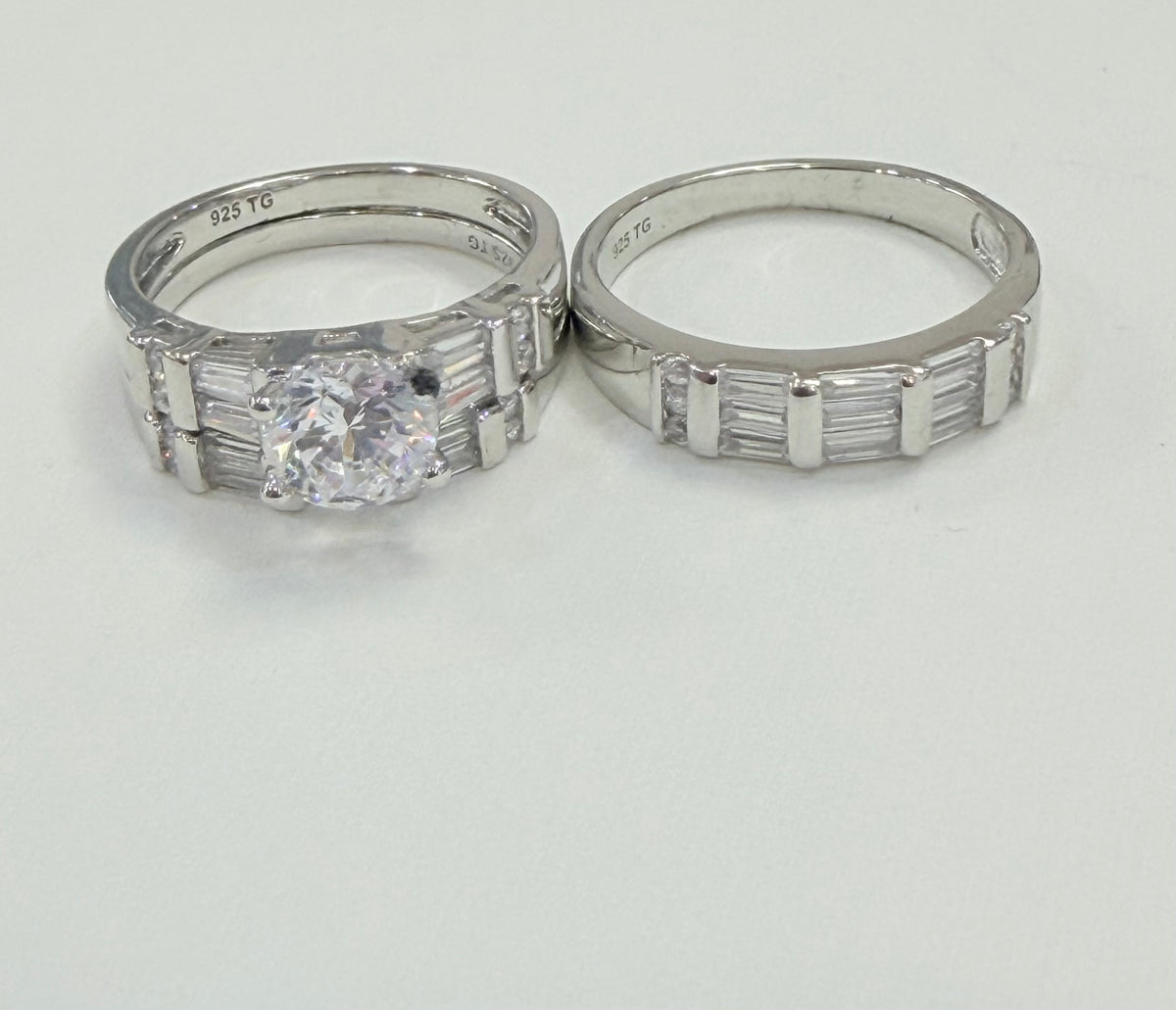 S1133- NEW .925 Sterling Silver Wedding Ring Set(3) W.G