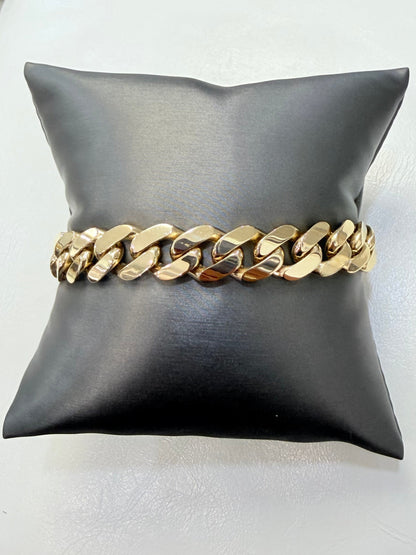 1803- NEW 14K Hollow Cuban Link Bracelet 8.5” (13mm) W.G