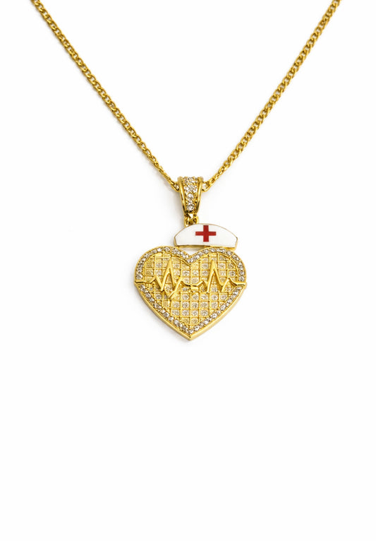 1504- NEW 14K Nurse Cap Cz Heart Pendant W.G