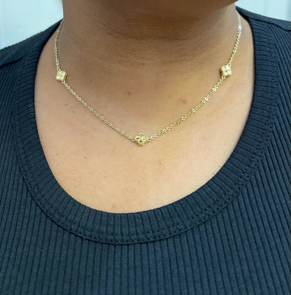 1164- NEW 14K Gold Trebol Necklace 17”+1” (7mm) W.G