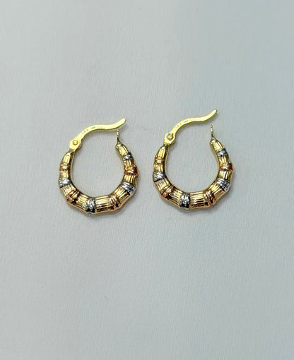 1789- NEW 14K Hollow Tri Color Gold Hoop Earrings W.G
