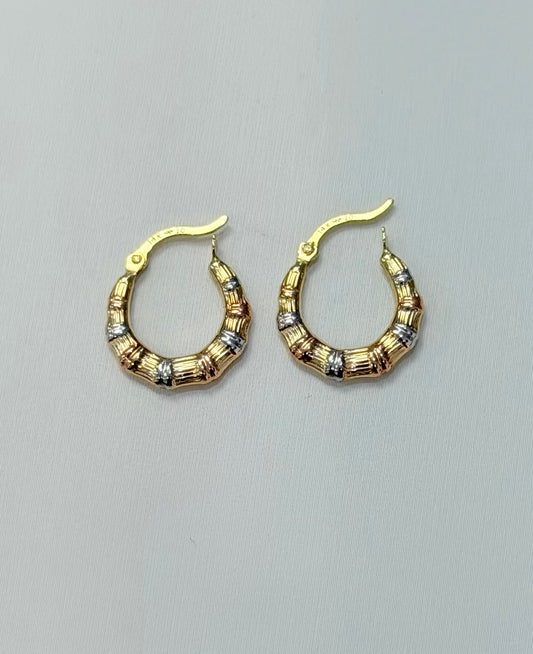 1789- NEW 14K Hollow Tri Color Gold Hoop Earrings W.G