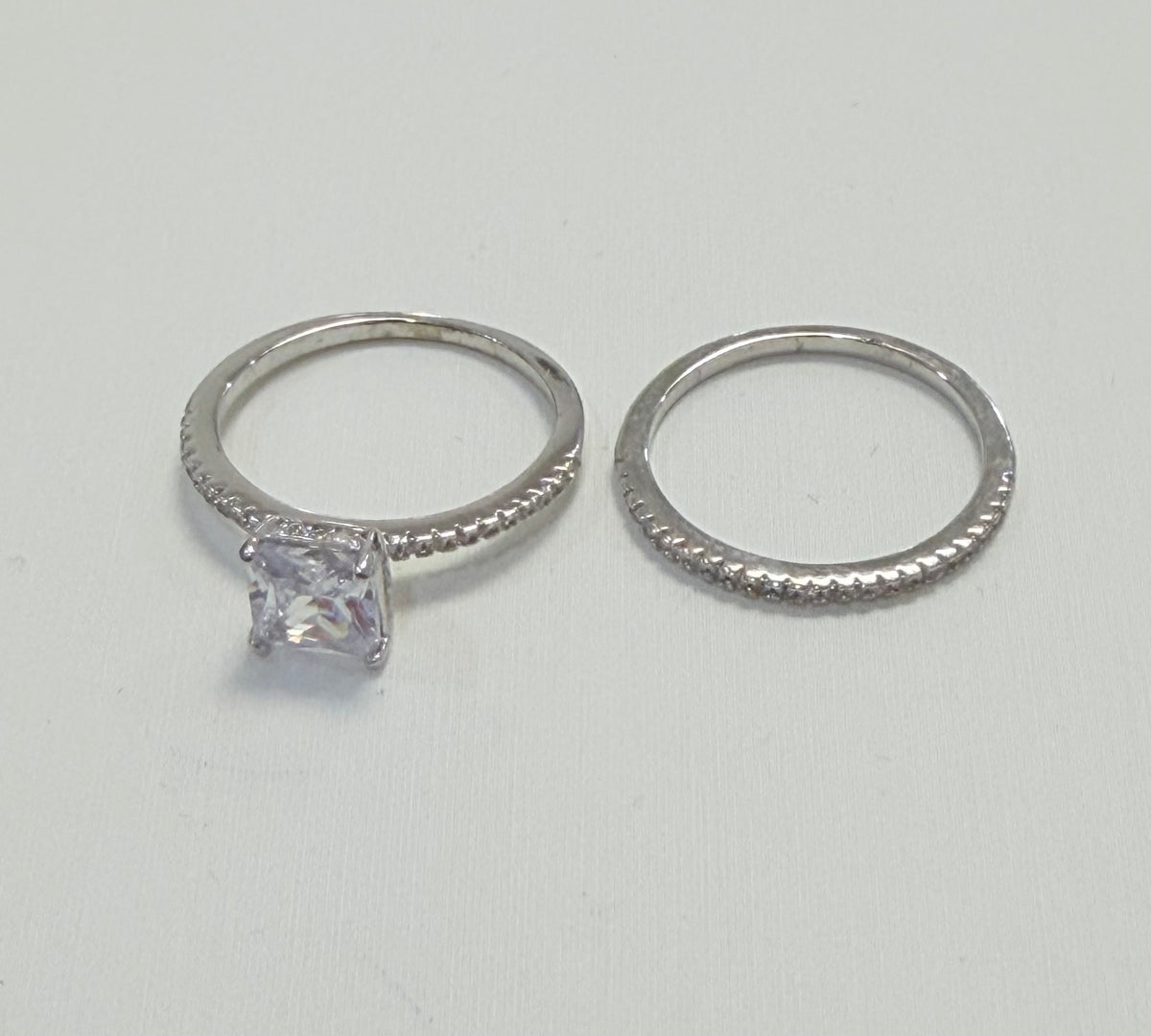S554- .925 Sterling Silver Wedding Square Cz Women's Ring W.G
