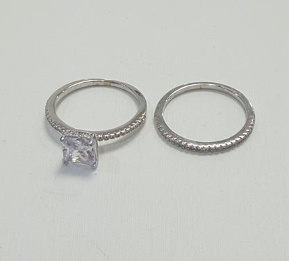 S554- .925 Sterling Silver Wedding Square Cz Women's Ring W.G
