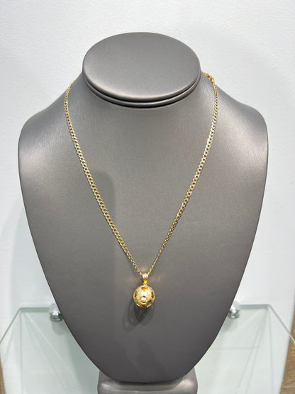 C11- NEW 14k Two Tone Cuban Curb Chain and Soccer Ball solid Pendant.W.G