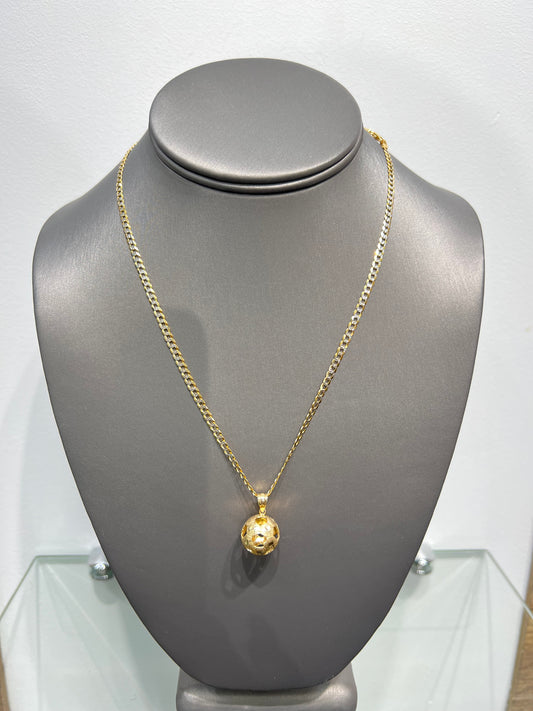 C11- NEW 14k Two Tone Cuban Curb Chain and Soccer Ball solid Pendant.W.G