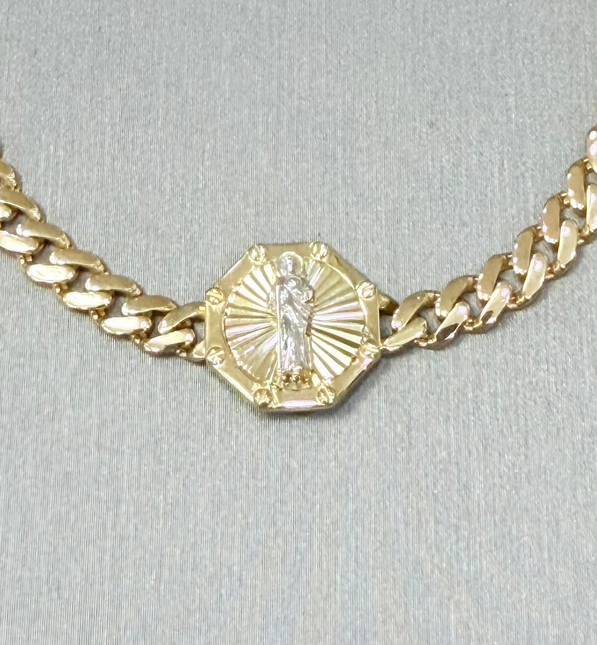 1762- NEW 10K St. Jude Cuban ID Bracelet 7.5"(4.6mm) W.G