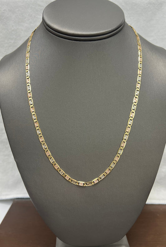 1442- NEW 14K Solid Valentino Tri Tone Chain 20" 4mm W.G