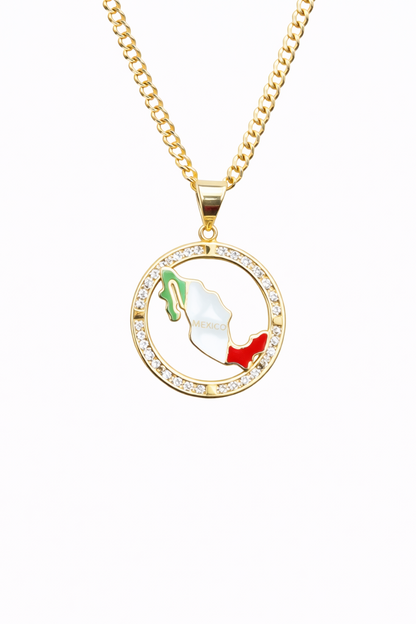 C28- NEW 14K Solid Cuban Chain 18” (3mm) & Mexican Flag Pendant Set