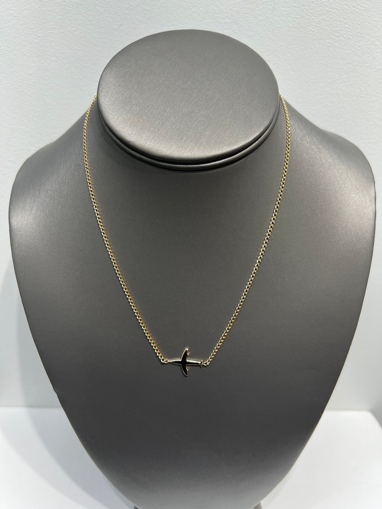 1339- NEW 10K Gold Airplane Necklace 16” (2mm) W.G