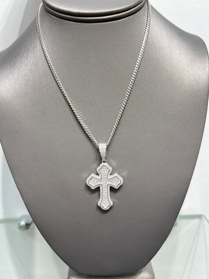 S858- NEW .925 Sterling Silver Fashion Full Cz Cross Pendant W.G