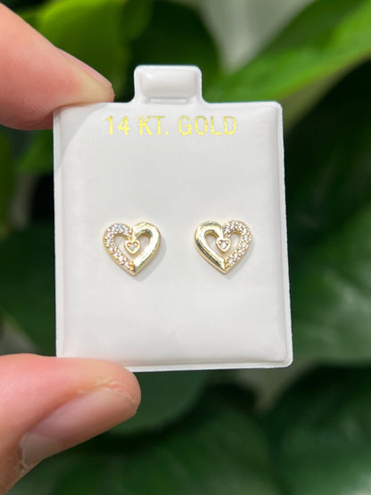 1391- NEW 14K Small Heart Stud Earrings W.G