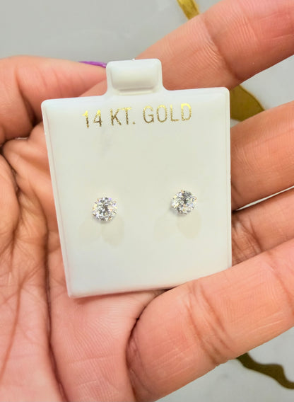 1692- NEW 14K Cubic Zirconia Stud Earrings (5mm) W.G