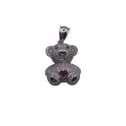 S629- Teddy Bear Red Heart Pendant