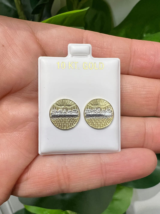1663- NEW 10K The Last Supper Stud Earrings (13.7mm) W.G