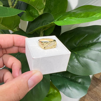 1194- NEW 14K Nugget Ring With Cz Men's Ring W.G