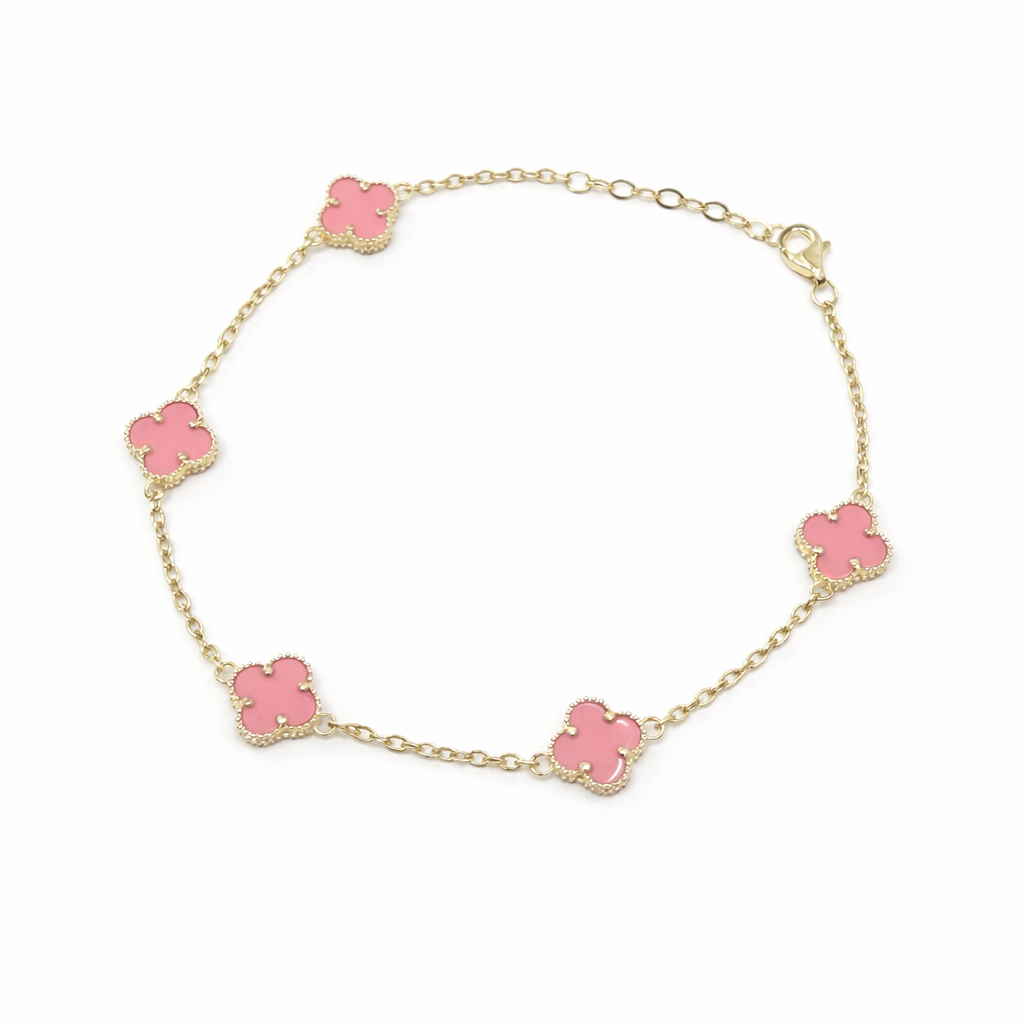 1603- NEW 14K Pink Trebol Bracelet 7.5”+1” ext (8mm) W.G