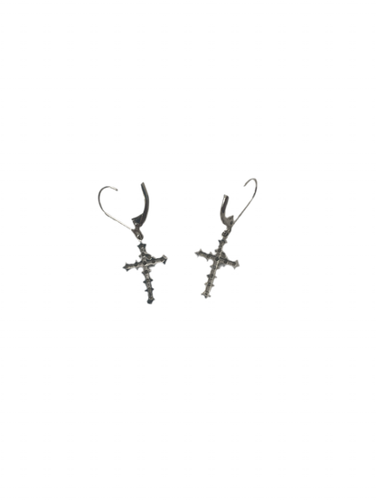 S687- Cz Stones Cross Dangling Earrings