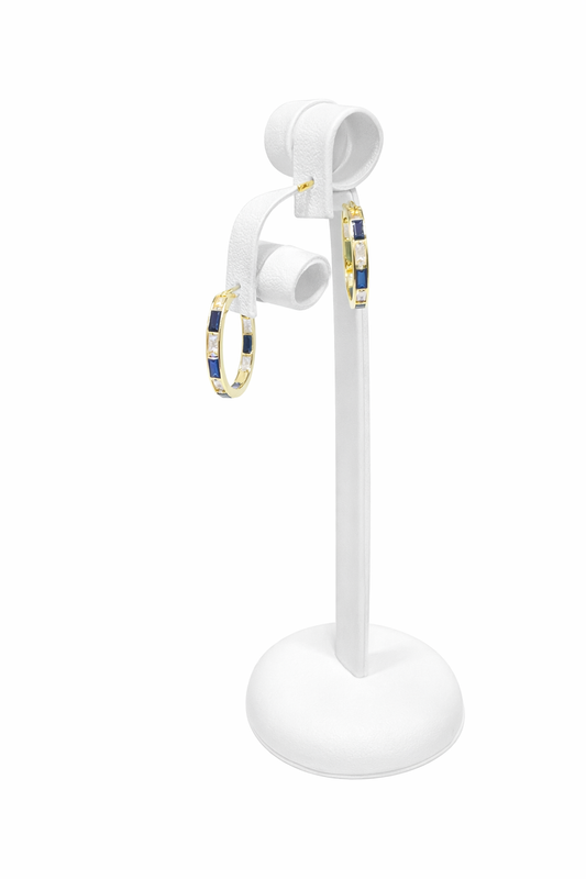 1559- NEW 10K Clear & Blue Cz Hoop Earrings (18.2x2.7mm) W.G