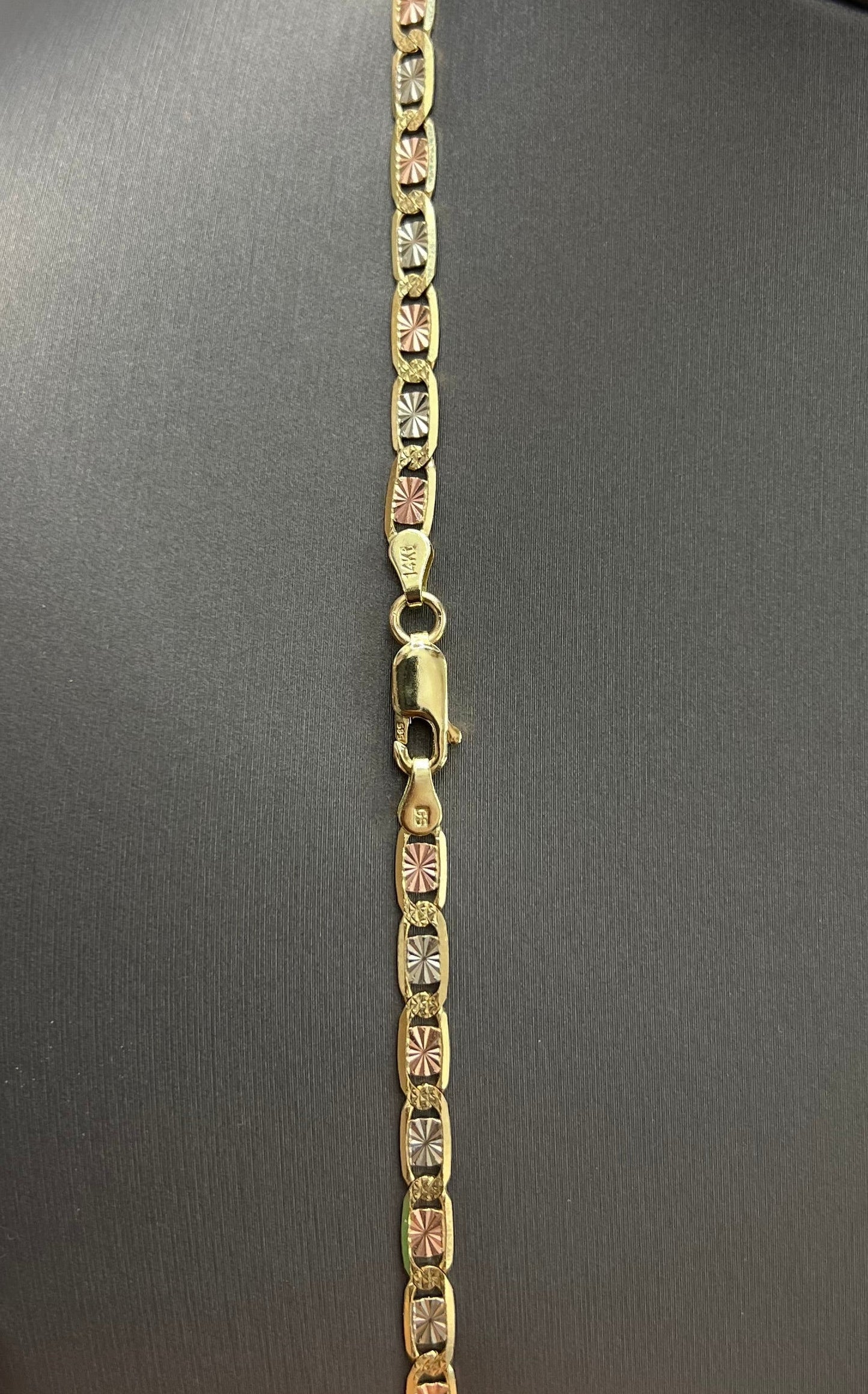 1442- NEW 14K Solid Valentino Tri Tone Chain 20" 4mm W.G