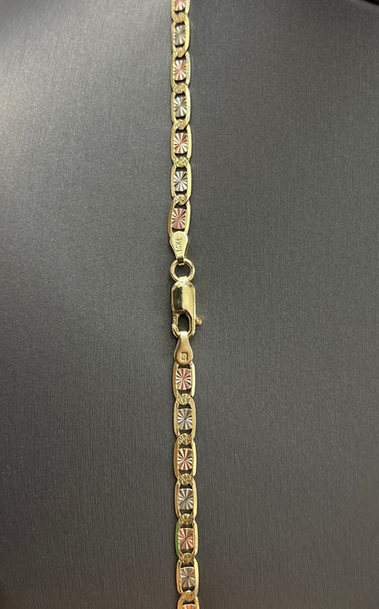 1442- NEW 14K Solid Valentino Tri Tone Chain 20" 4mm W.G