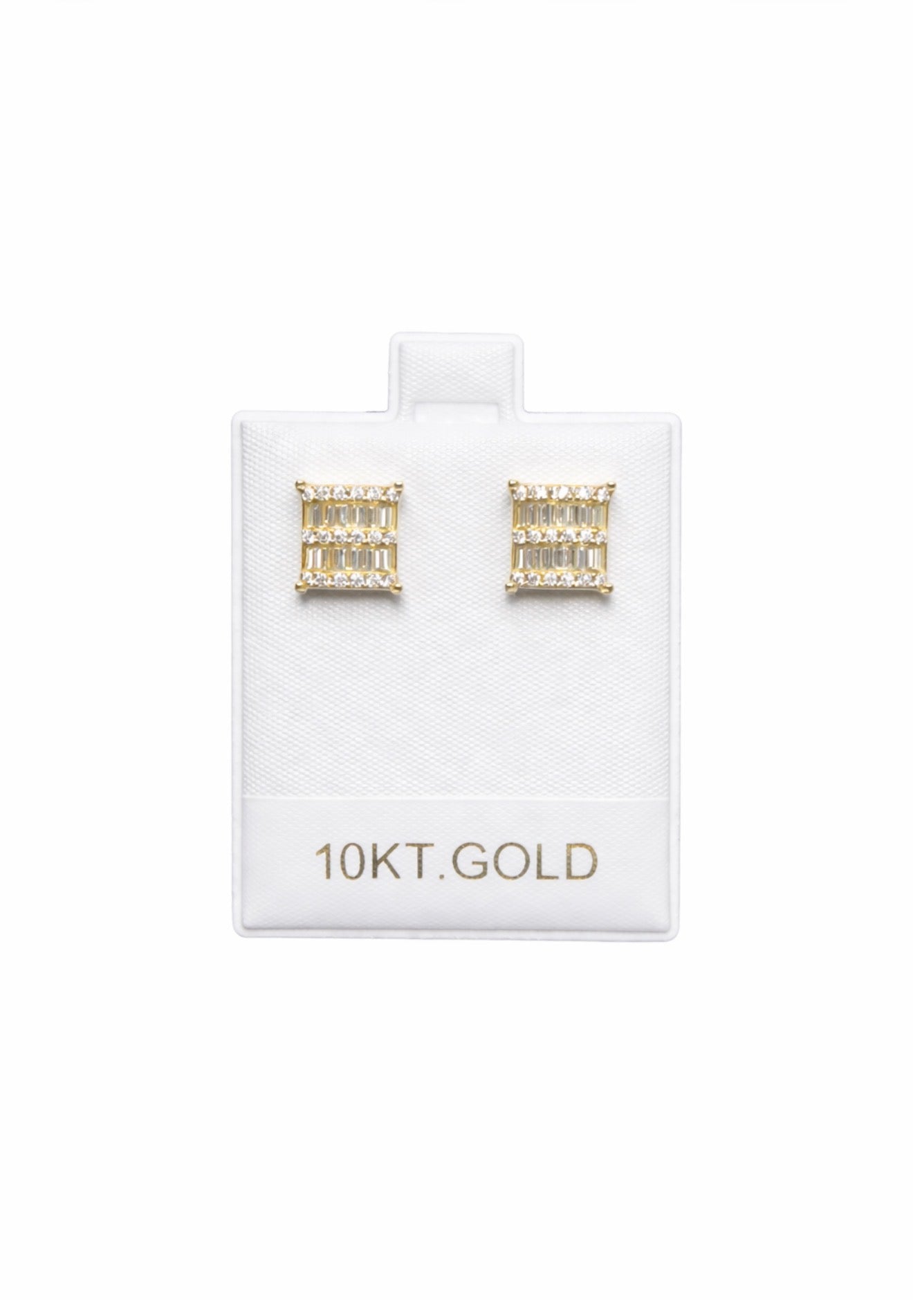 1460- NEW 10K Square Full Cz & Baguette Cut Earrings (9.5mm) W.G